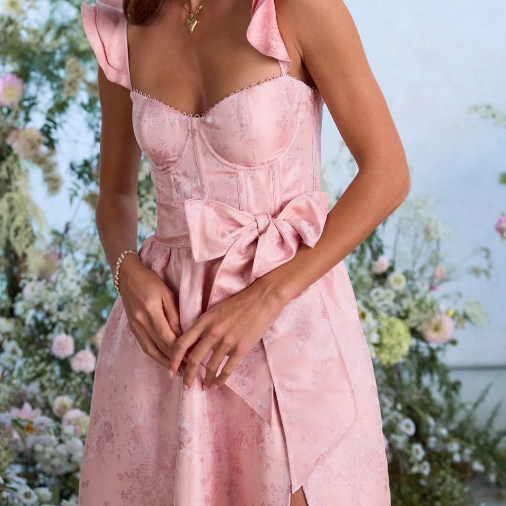 V. Chapman The Veronica Dress in Light Pink Windsor Brocade - Picture 11 of 12